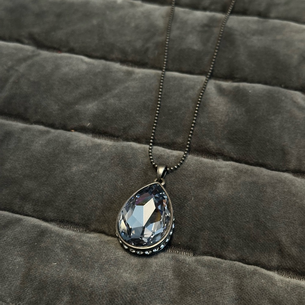 Touchstone Crystal Necklace Blue Teardrop Pendant